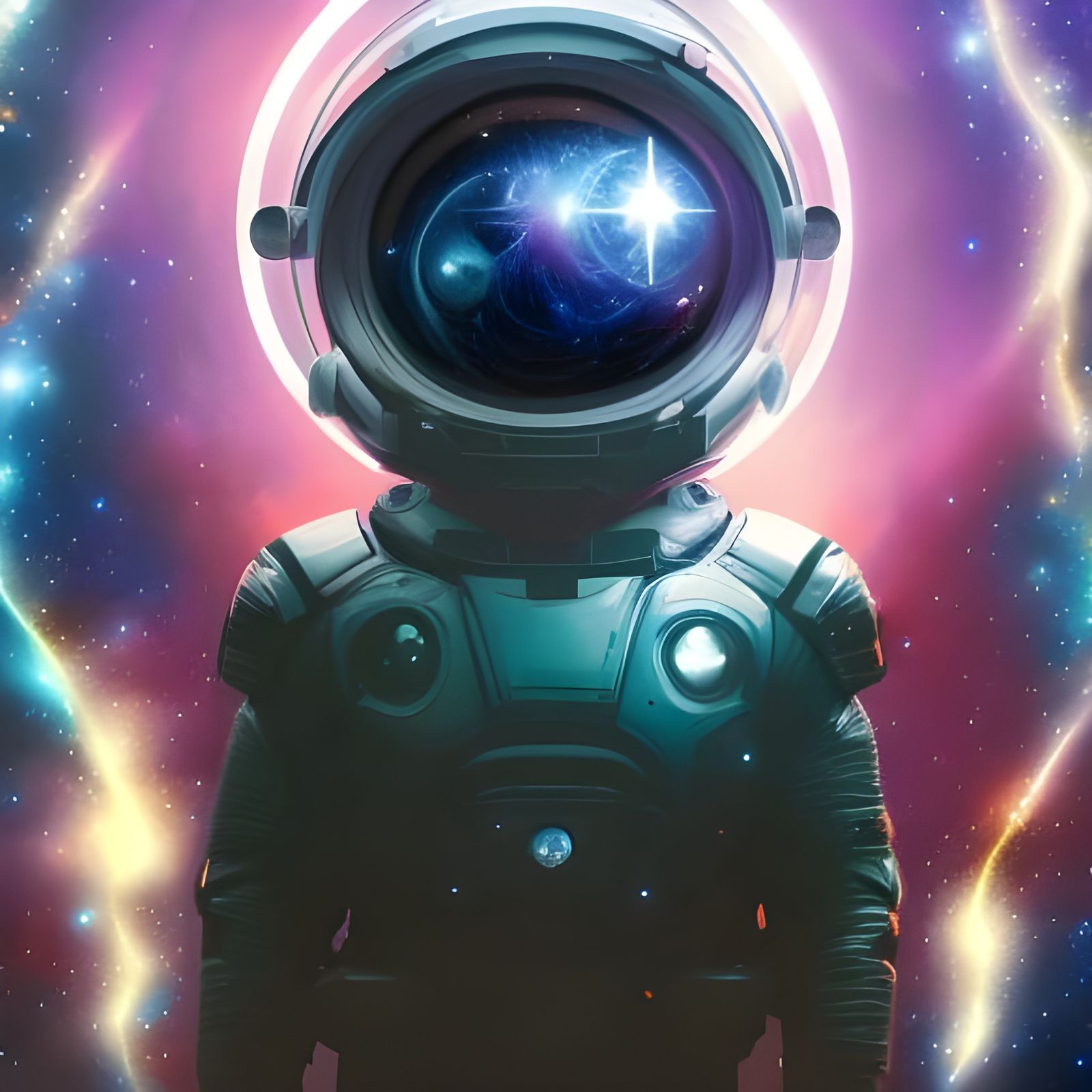 Astronaut in Space Reflecting a Planet