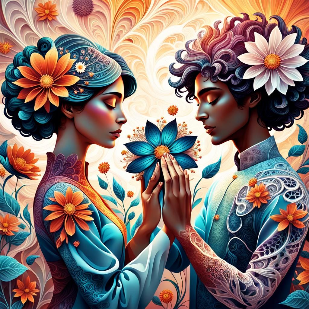 Whimsical Floral Offering with Zentangle Patterns