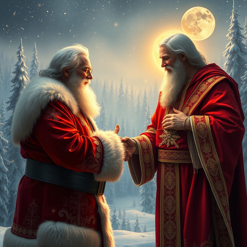 Santa Claus and Jesus Christ Handshake