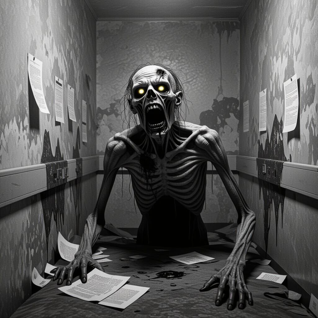 Terrifying Skeletal Monster Screaming in Decaying Hospital