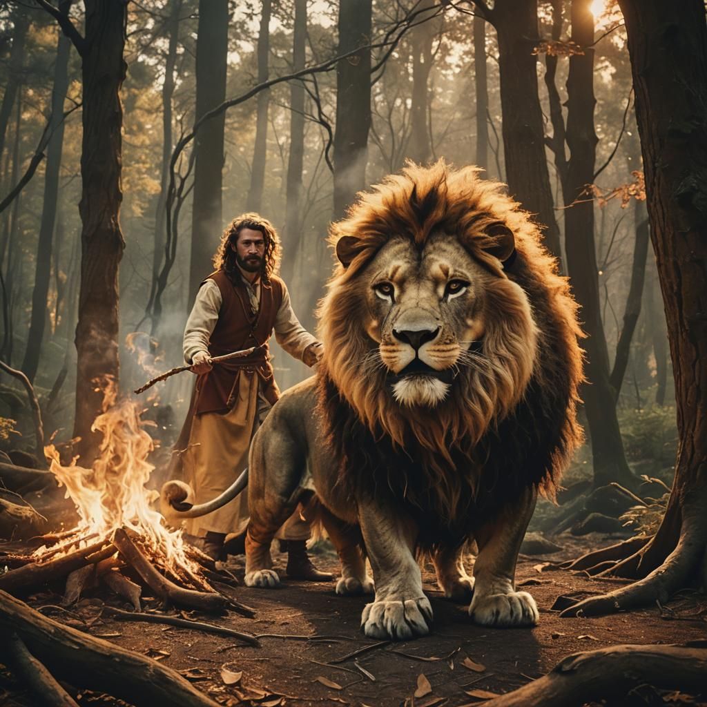 Druid Summons Fire Lion in Mystical Forest