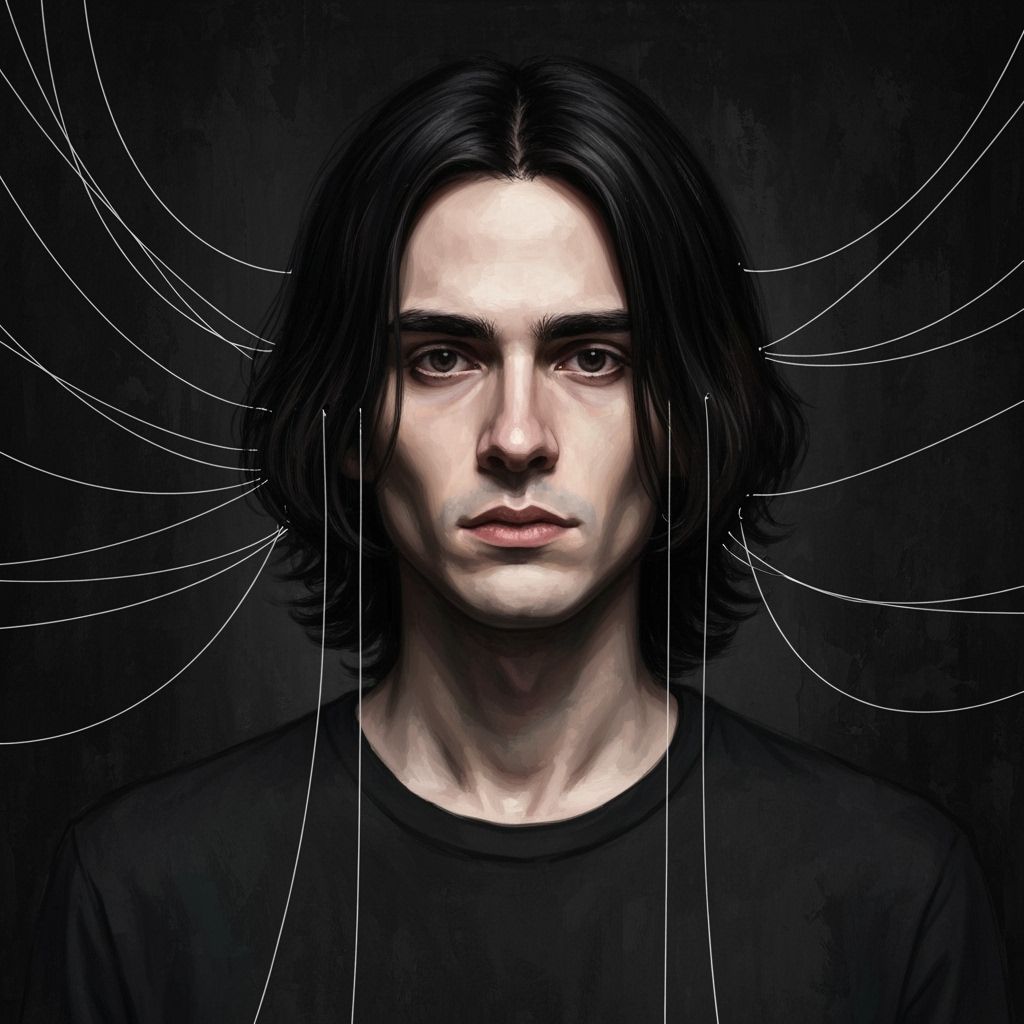 Pensive Emo Man with Puppet Strings: Fine Art Portrait