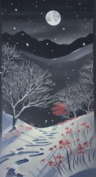 Chinese Ink Painting: Wind, Flowers, and Snow