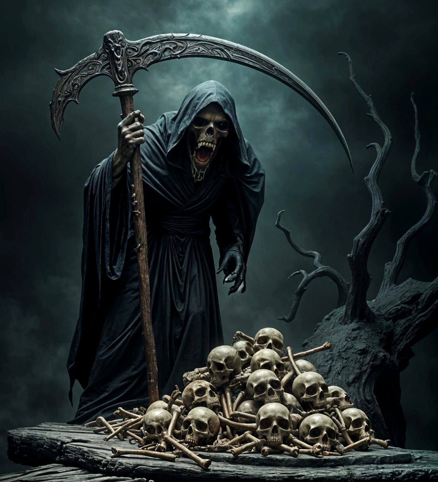 Emotive Grim Reaper Screaming in the Void