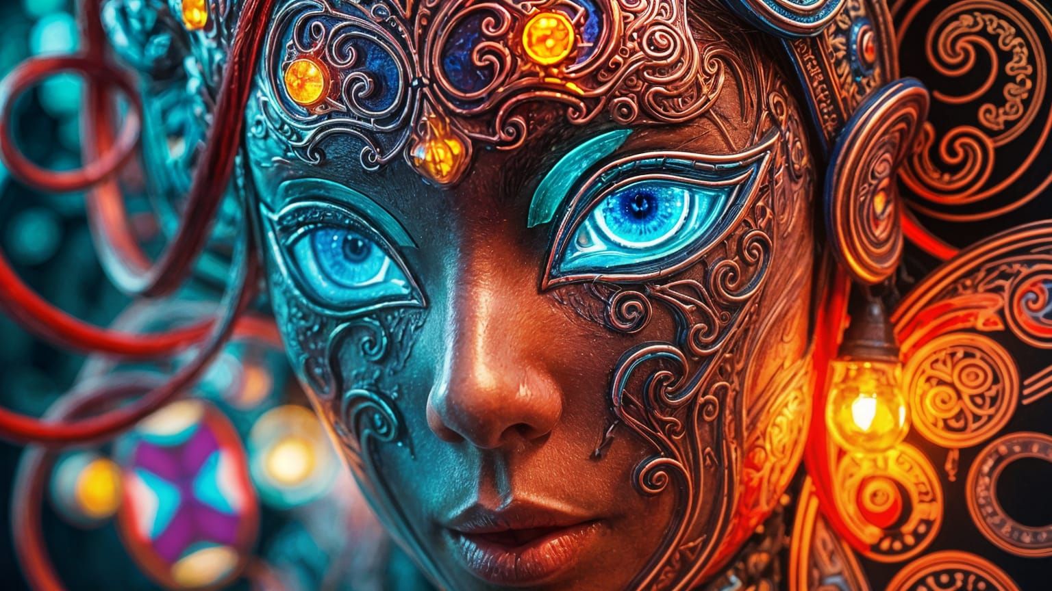 Enigmatic Psychedelic Mask in Vibrant Blue