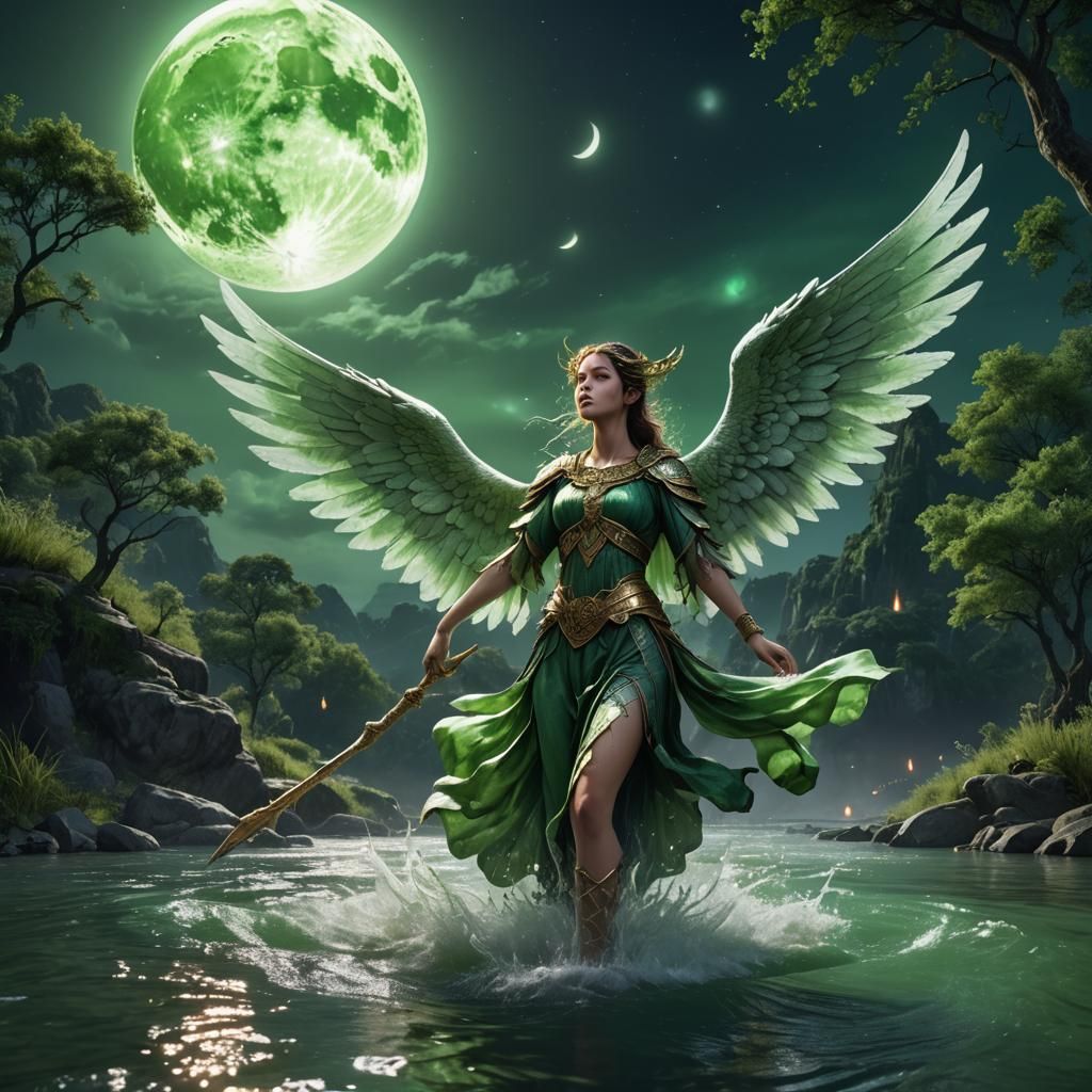 Angelic Being Under a Green Moon