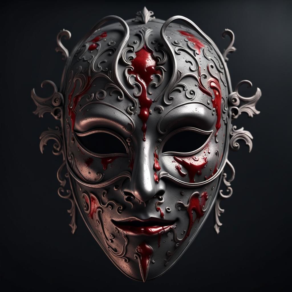 Bloodied Victorian Theater Mask in Detailed 3D Rendering