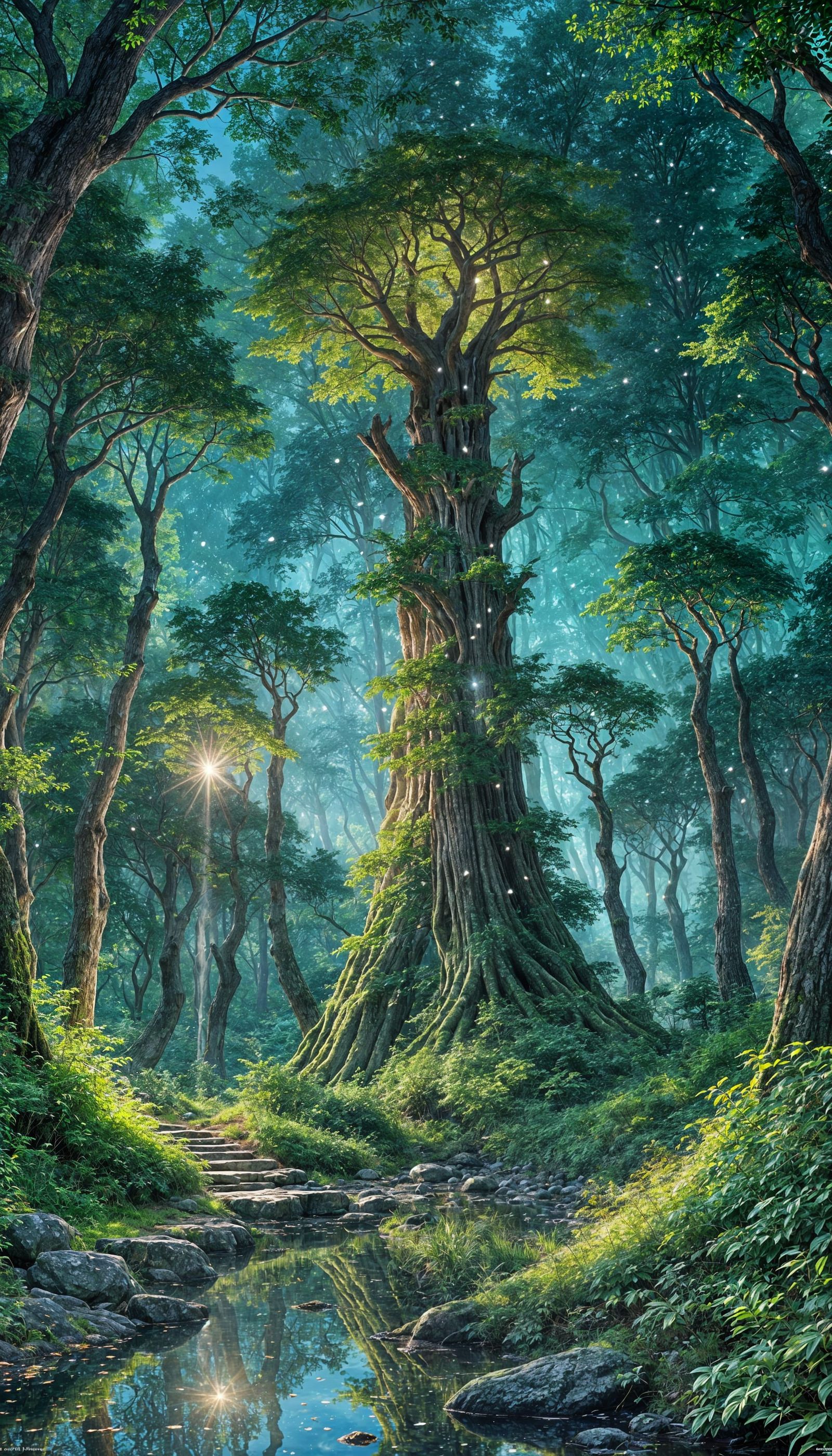 Lush Forest in 2.5D Anime Wallpaper Style