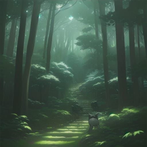 Majestic Raccoon in Moonlit Forest: Anime Key Visual