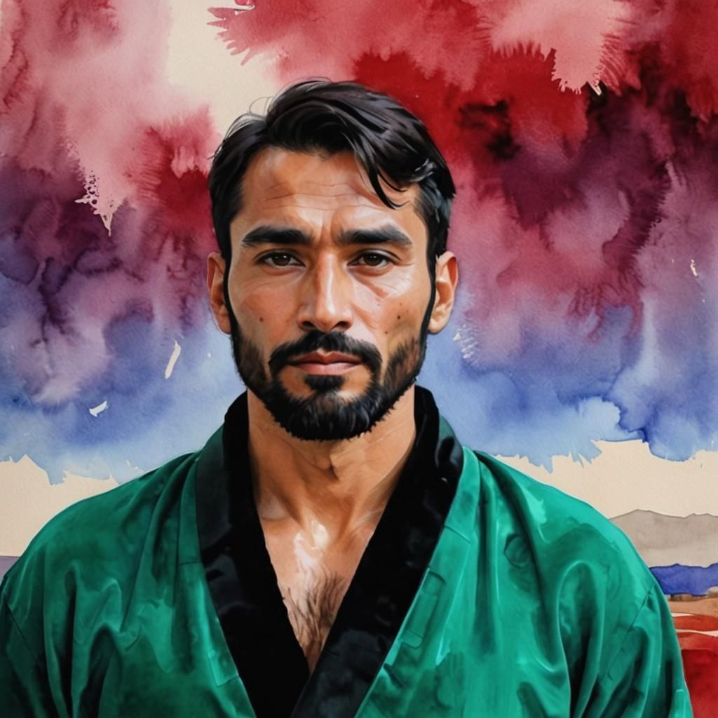 Handsome Afghan Portrait in Watercolor Alcohol Ink Style