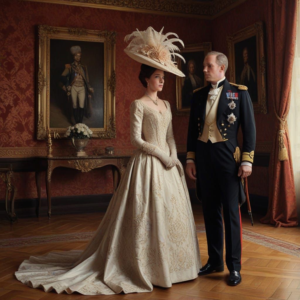 Dignified Duke and Duchess in Opulent 1850s Setting