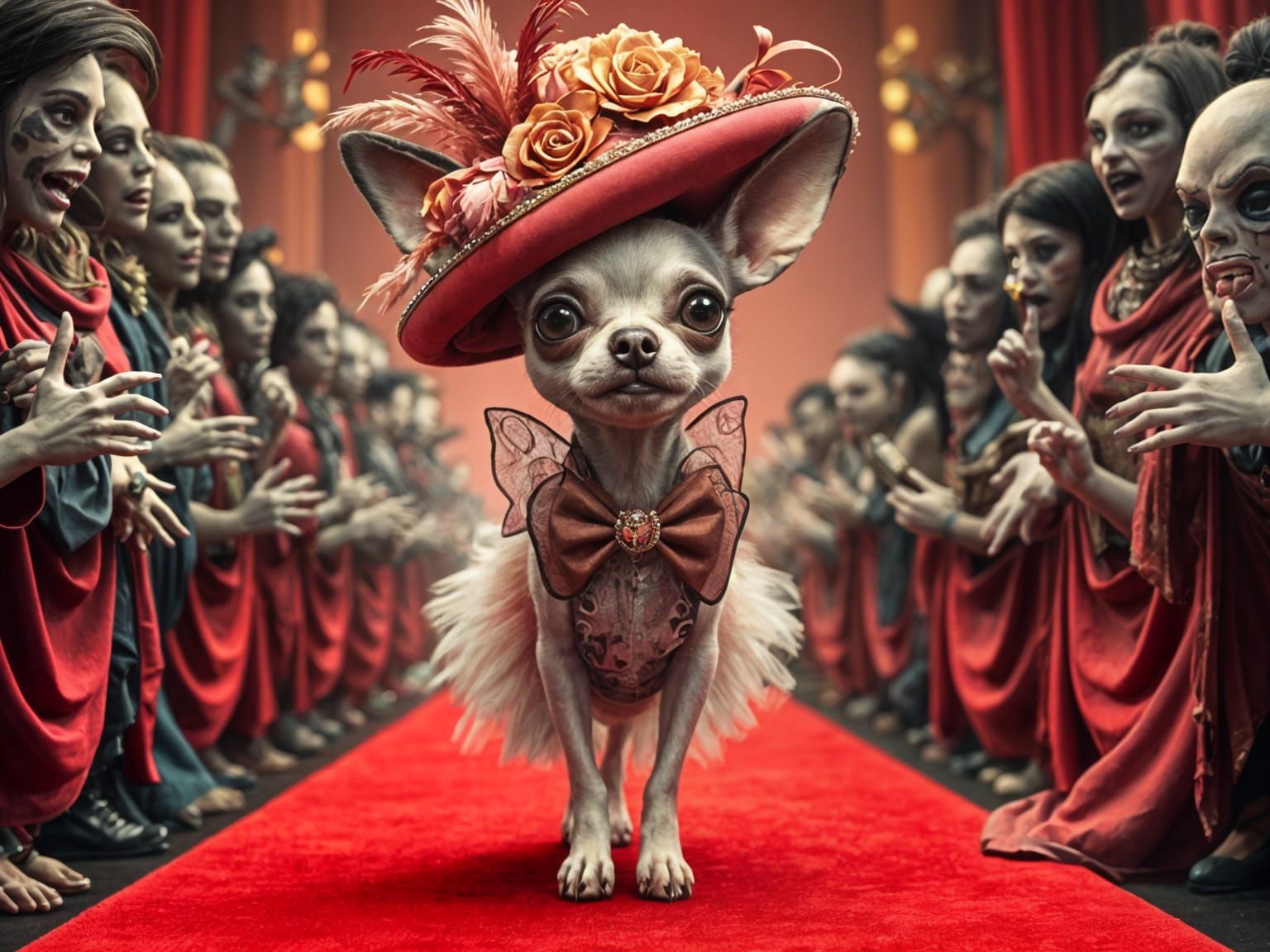 Grotesque Anthropomorphic Chihuahua in High Fashion