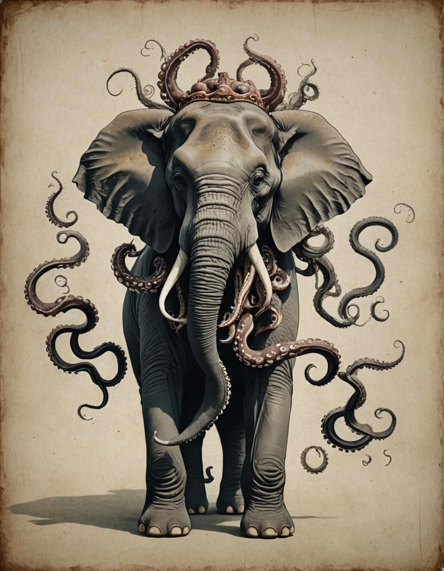 Elephant-Octopus Hybrid Creature in Cinematic Style