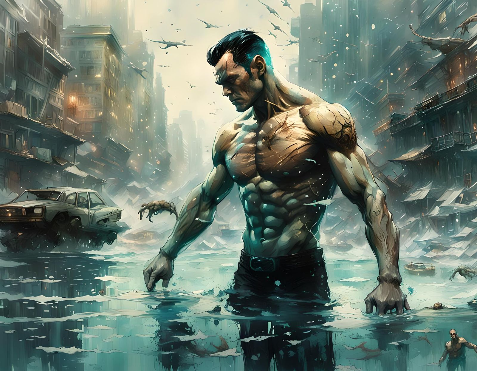 Namor the Sub-Mariner in Hyperdetailed Matte Painting Style