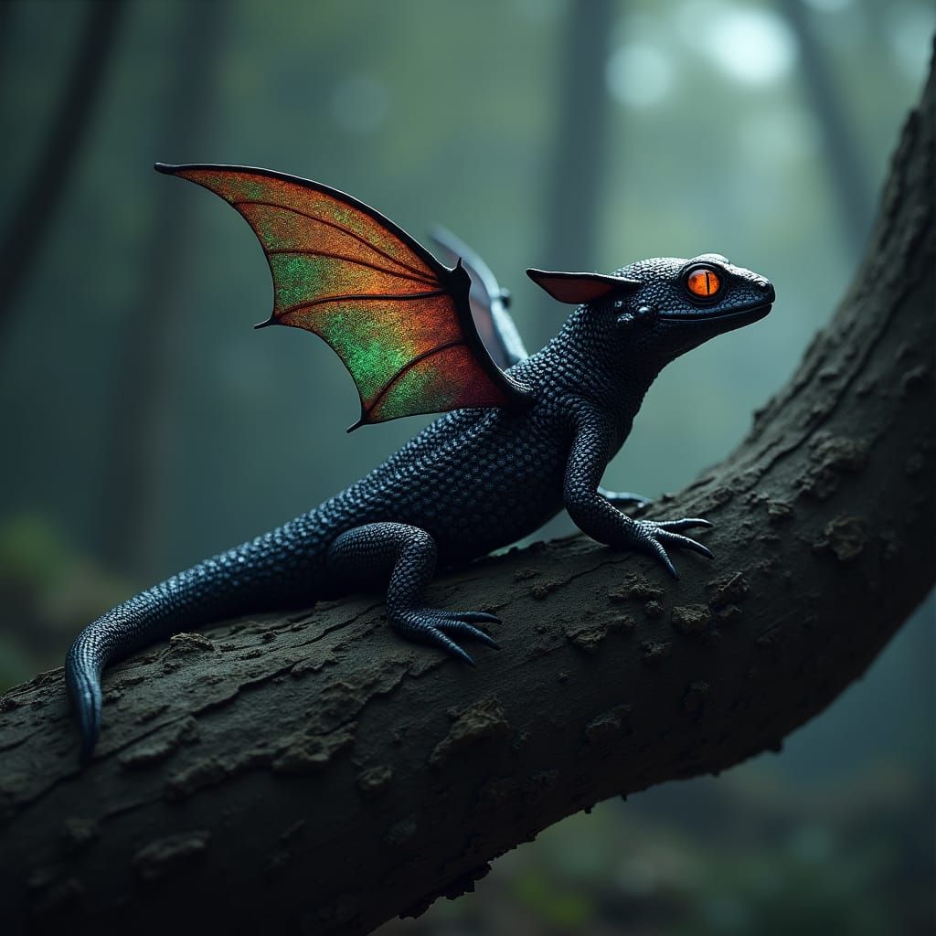 Salamander Bat Hybrid in Sci-Fi Forest