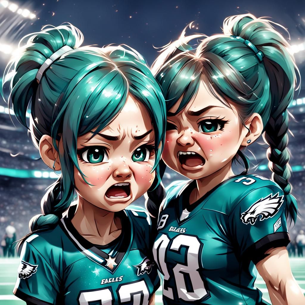 Chibi Girls: Cowboys Win, Eagles Lose - Hyperrealistic Art