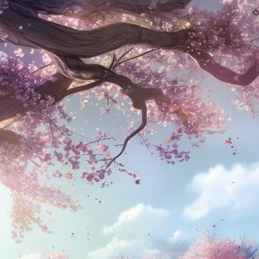 Cherry Blossoms Falling: Art Nouveau Concept Art