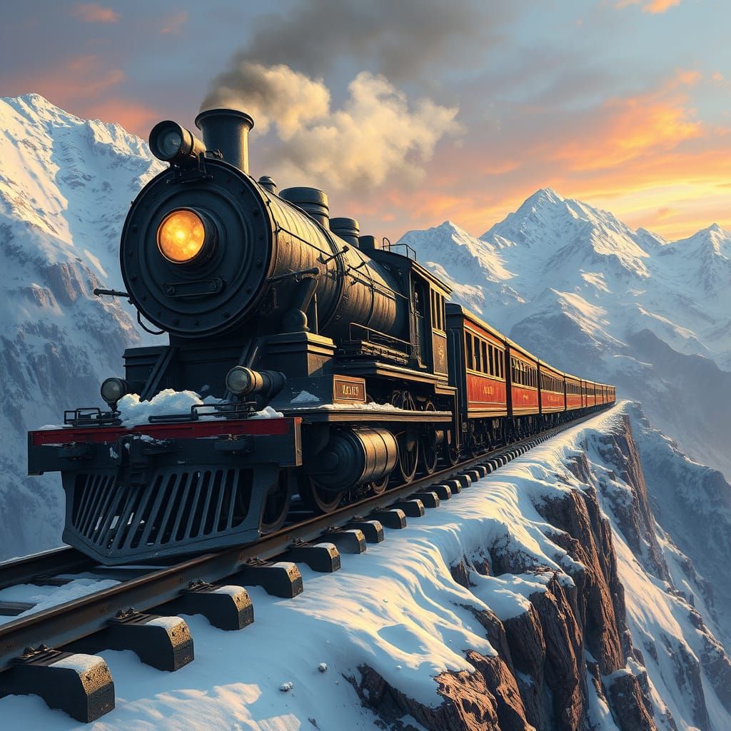 Old Train on Snowy Mountain: Concept Art
