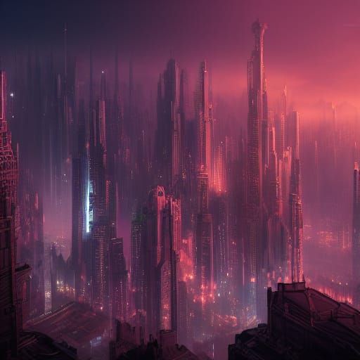 Detailed Night City Matte Painting in 8K