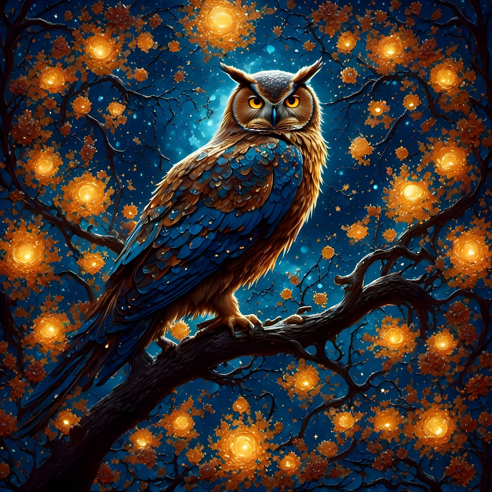 Moonlit Night Owl in Art Nouveau Style