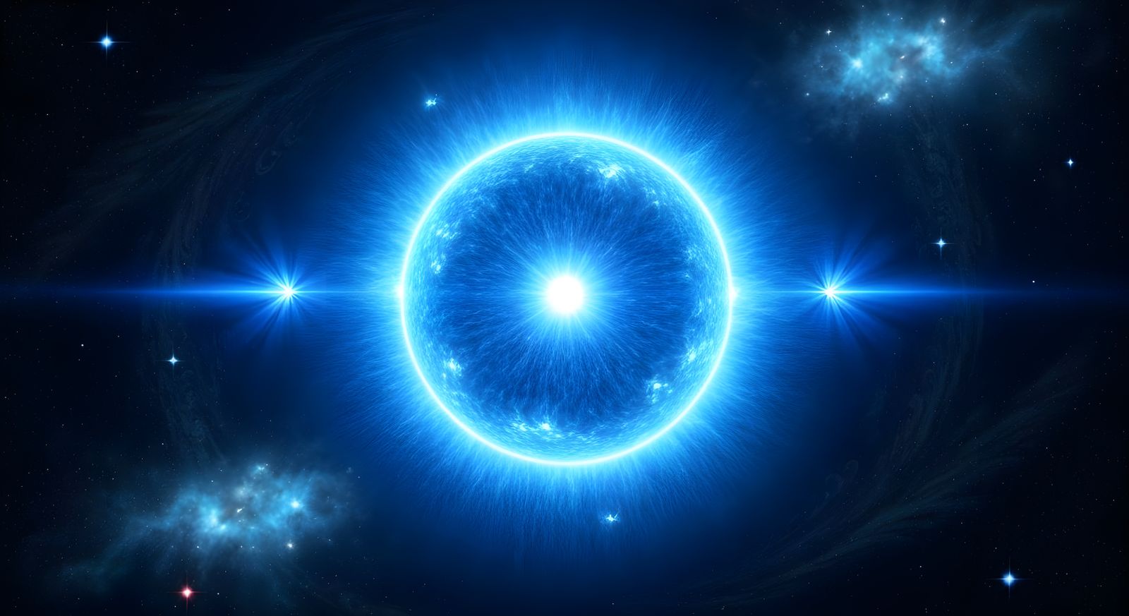 Luminous Blue Sun with Neon Solar Flares