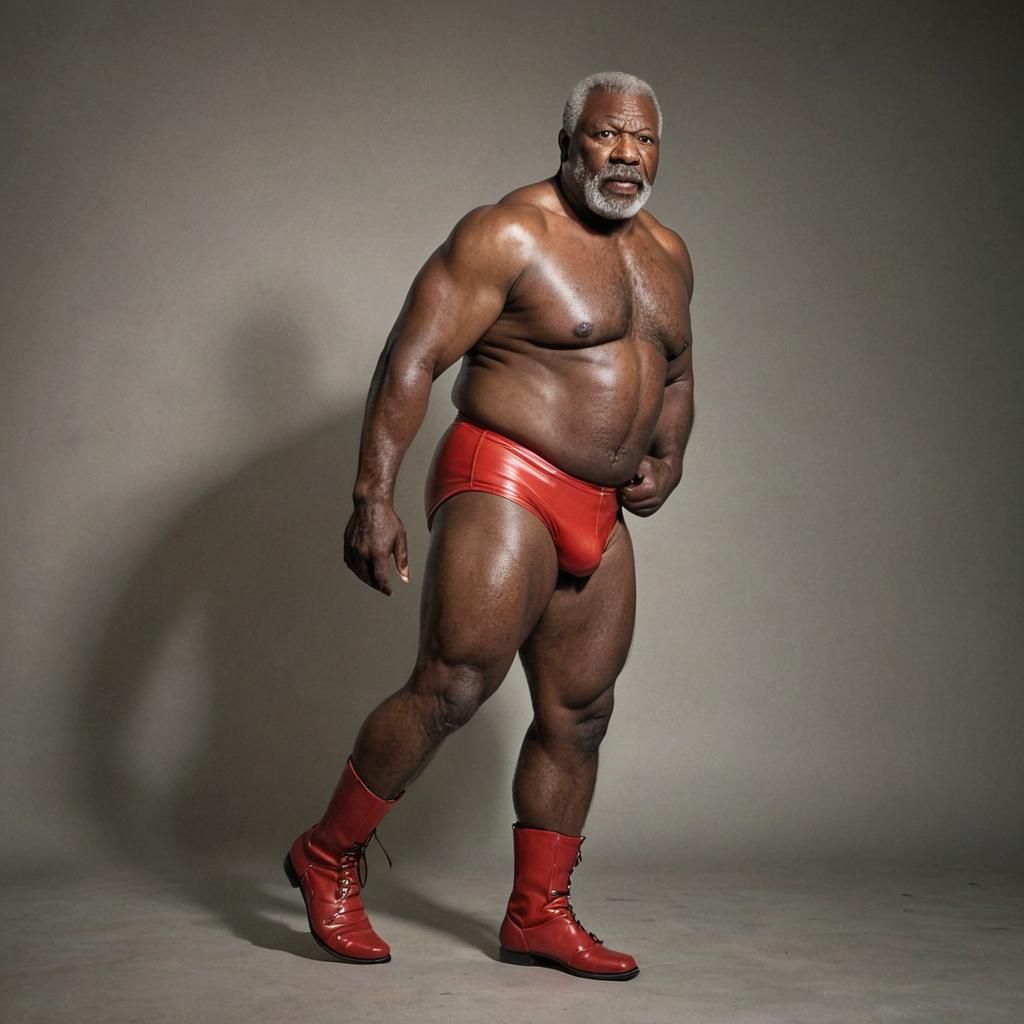 Vibrant Photo of Burly Wrestler in Red Leather