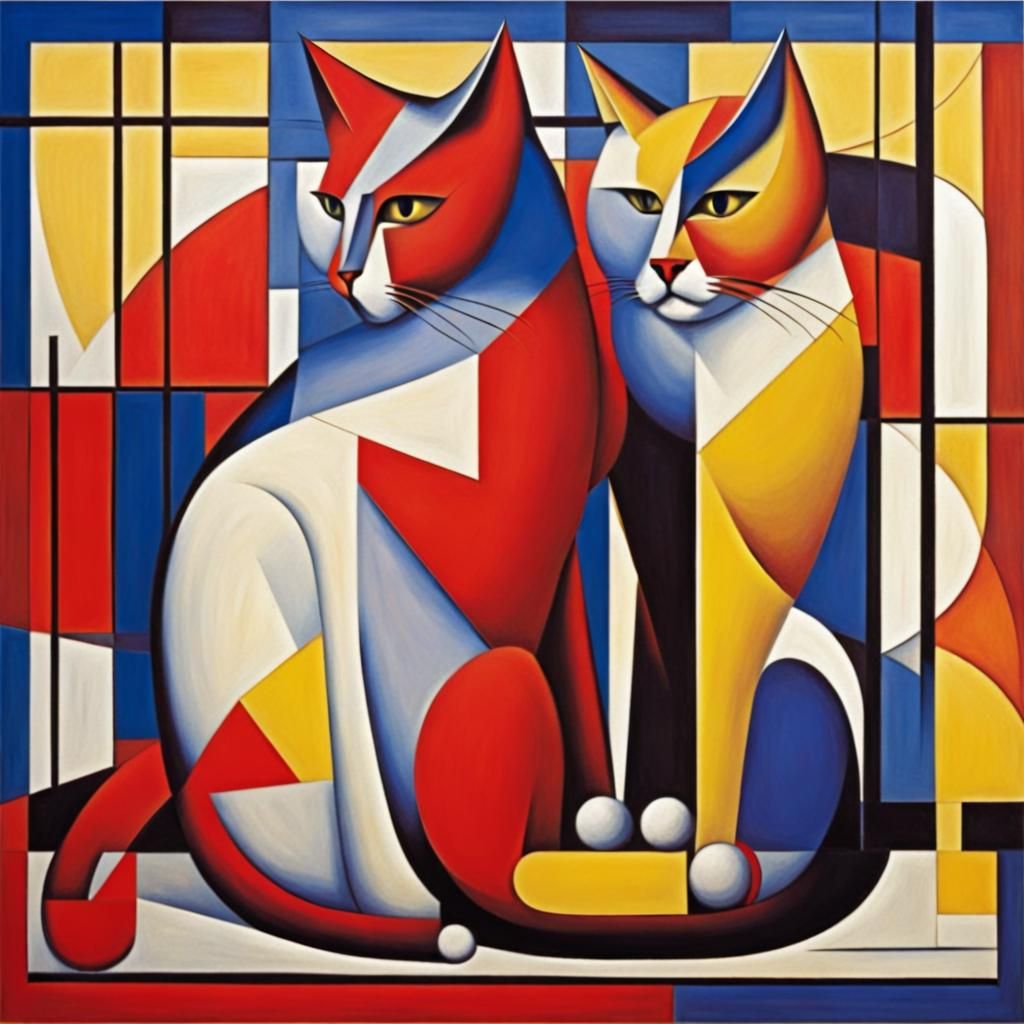 Abstract Cats in Red, Blue, and Yellow