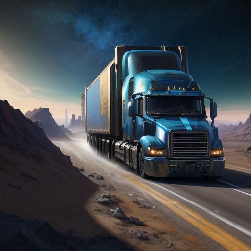 Space Trucker on Giant Highway: Detailed Matte Painting