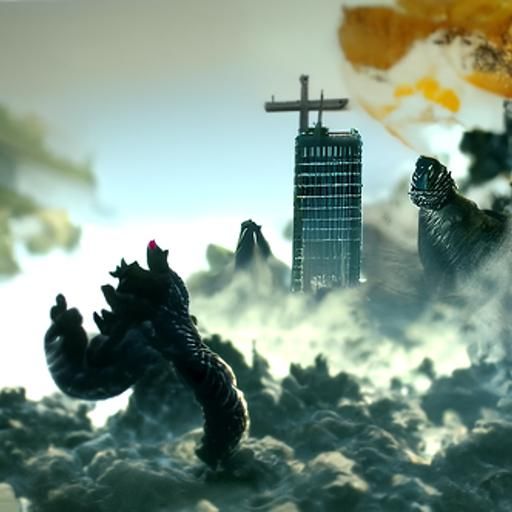 Godzilla fighting God in Tokyo
