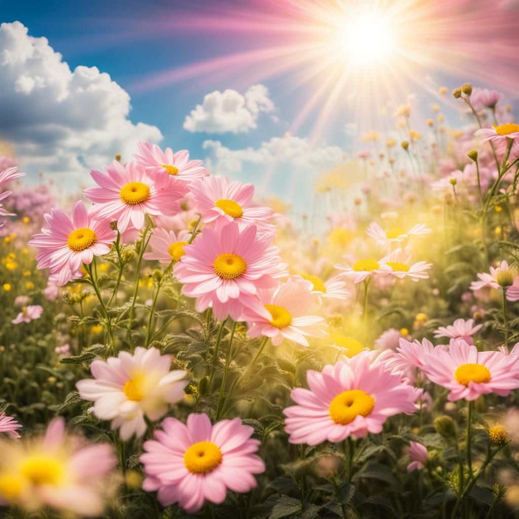 Pink and Yellow Flowers in Divine Light