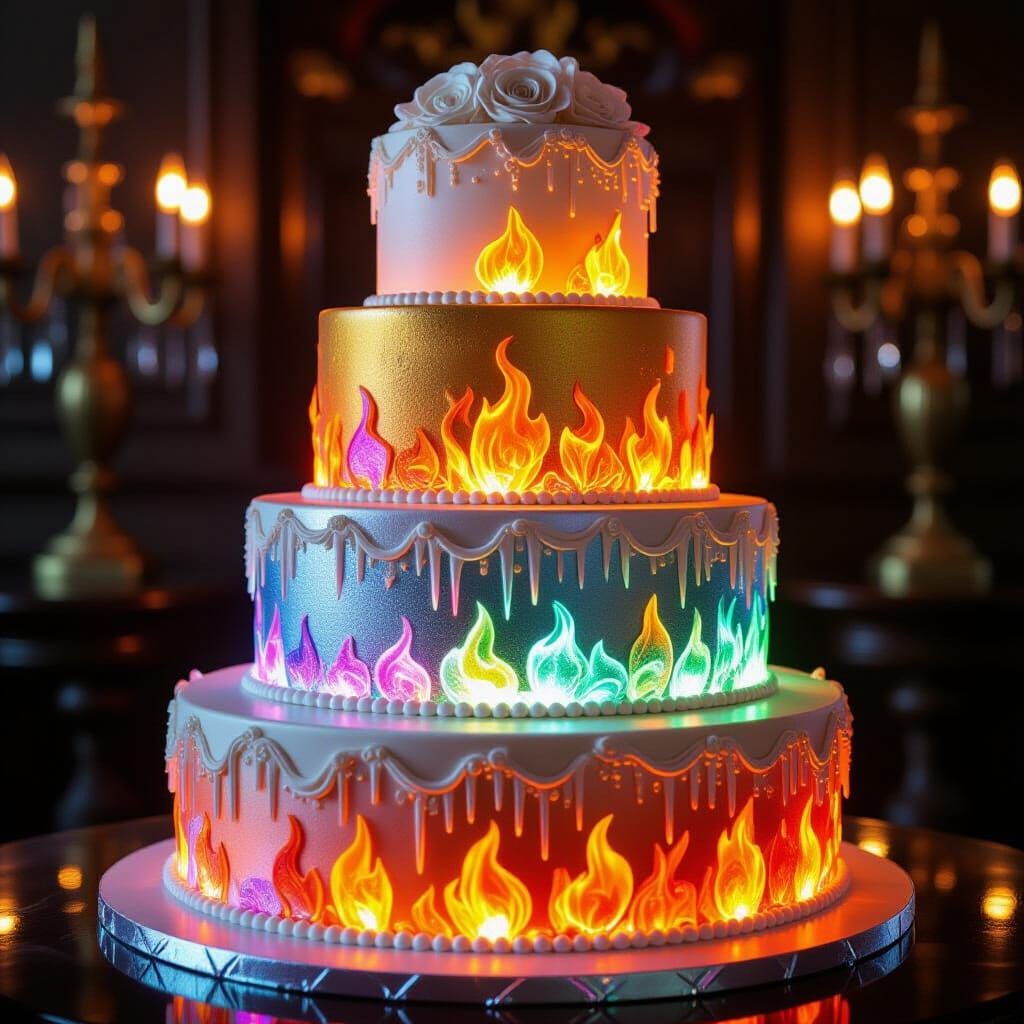 Spectacular 8-Tier Fire and Ice Cake With Dazzling Frosting