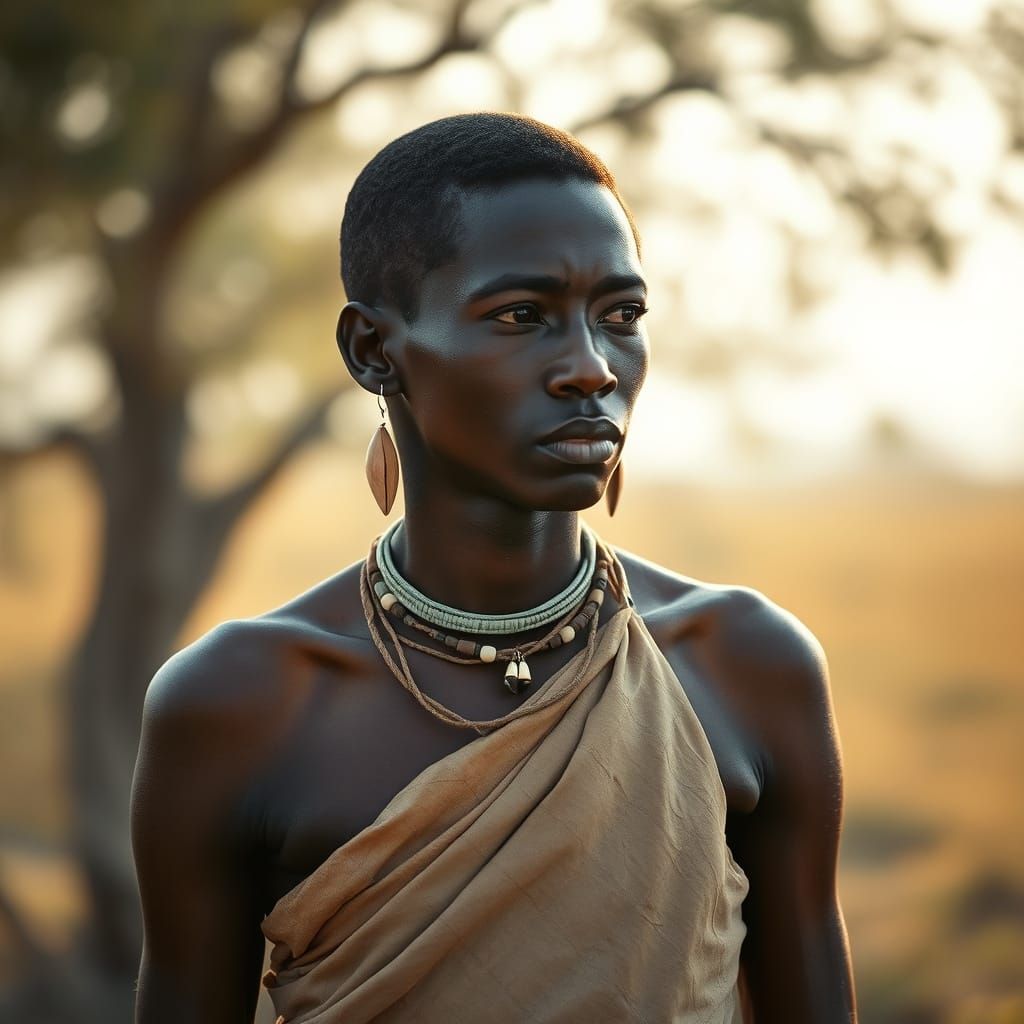 Nomadic Basarwa Woman in Earth-Toned Splendor