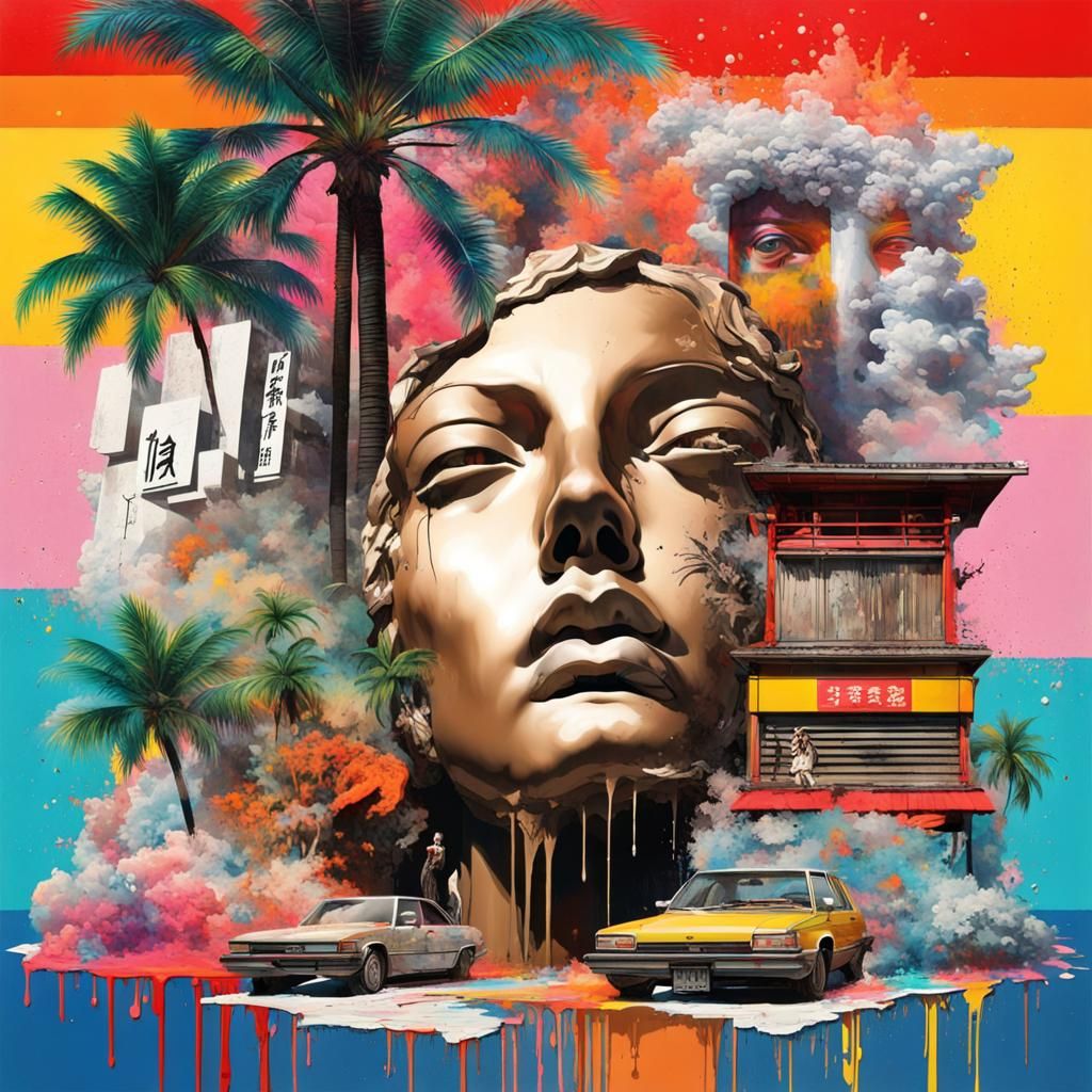 Colorful Collage of Decades in Graffiti Street Art