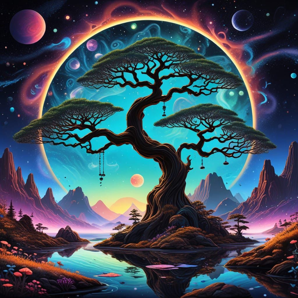 Cosmic Zen Oasis at Dusk