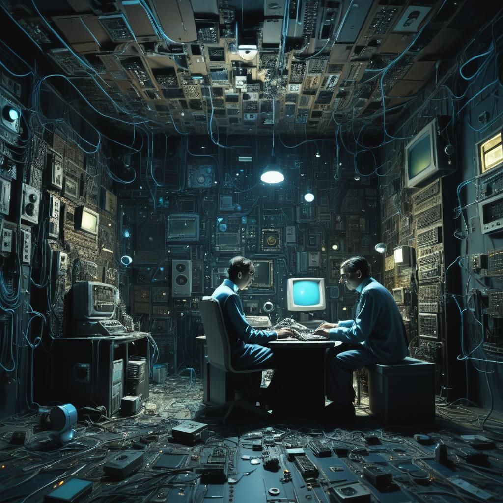 Eerie Surrealism: Person in Room of Computer Parts