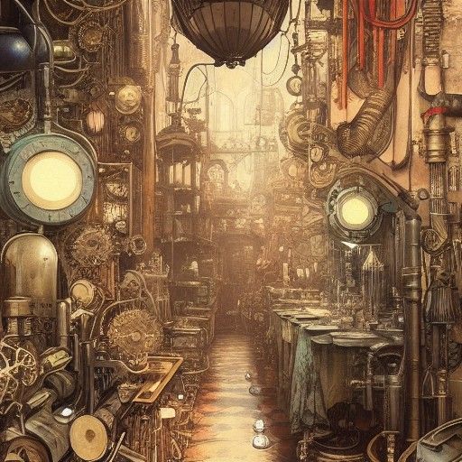Intricate Steampunk Pantry Matte Painting
