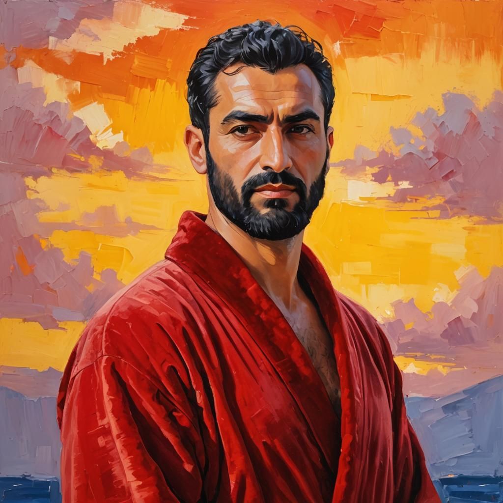 Portrait of Man in Red Robe as Impasto Painting