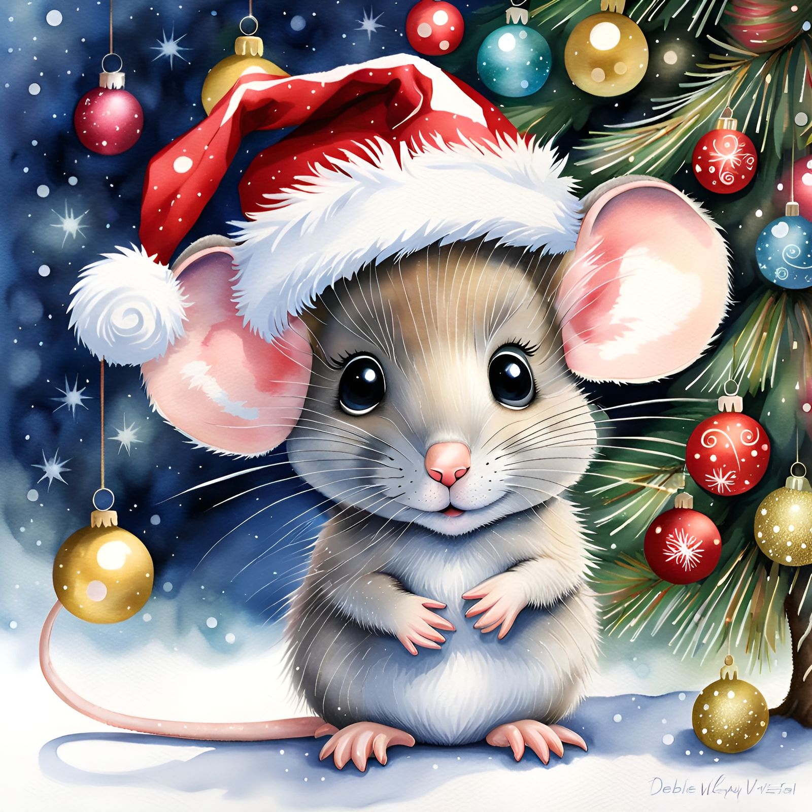 Whimsical Mouse Christmas Watercolor Illustration