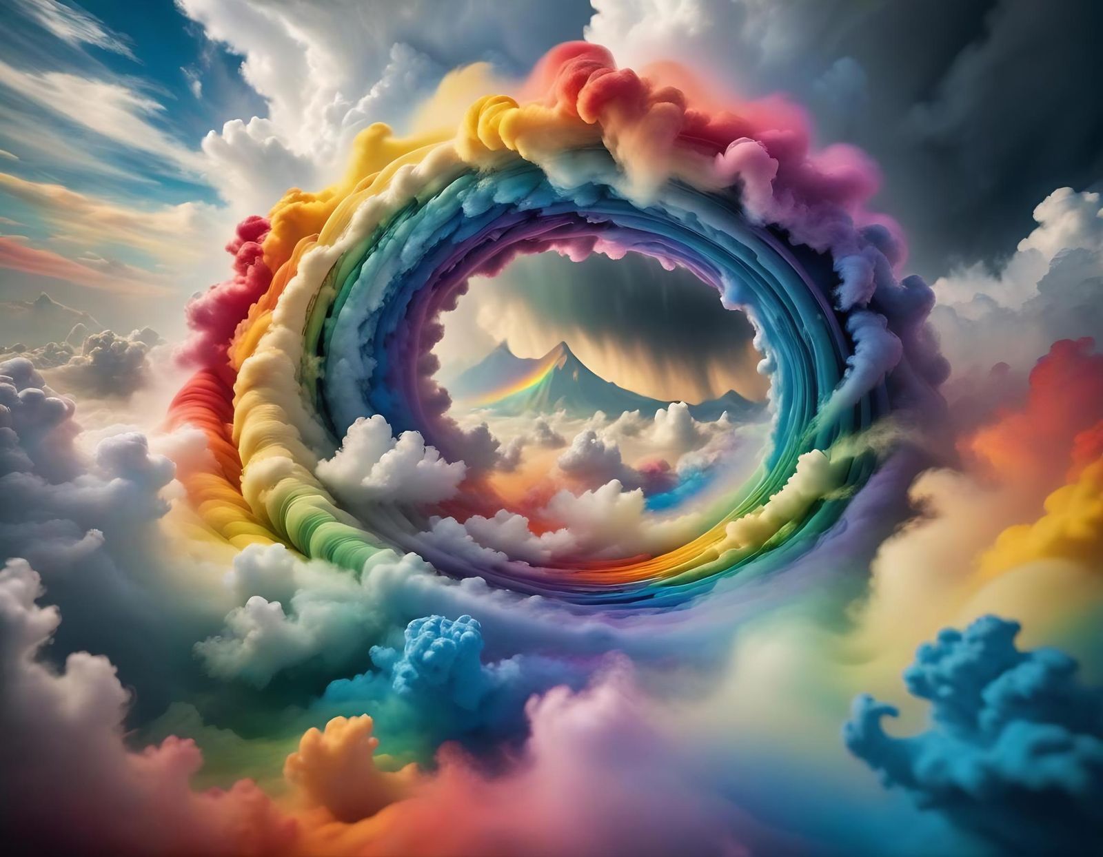 Surreal Rainbow Cloud Vortex, in Dali Style