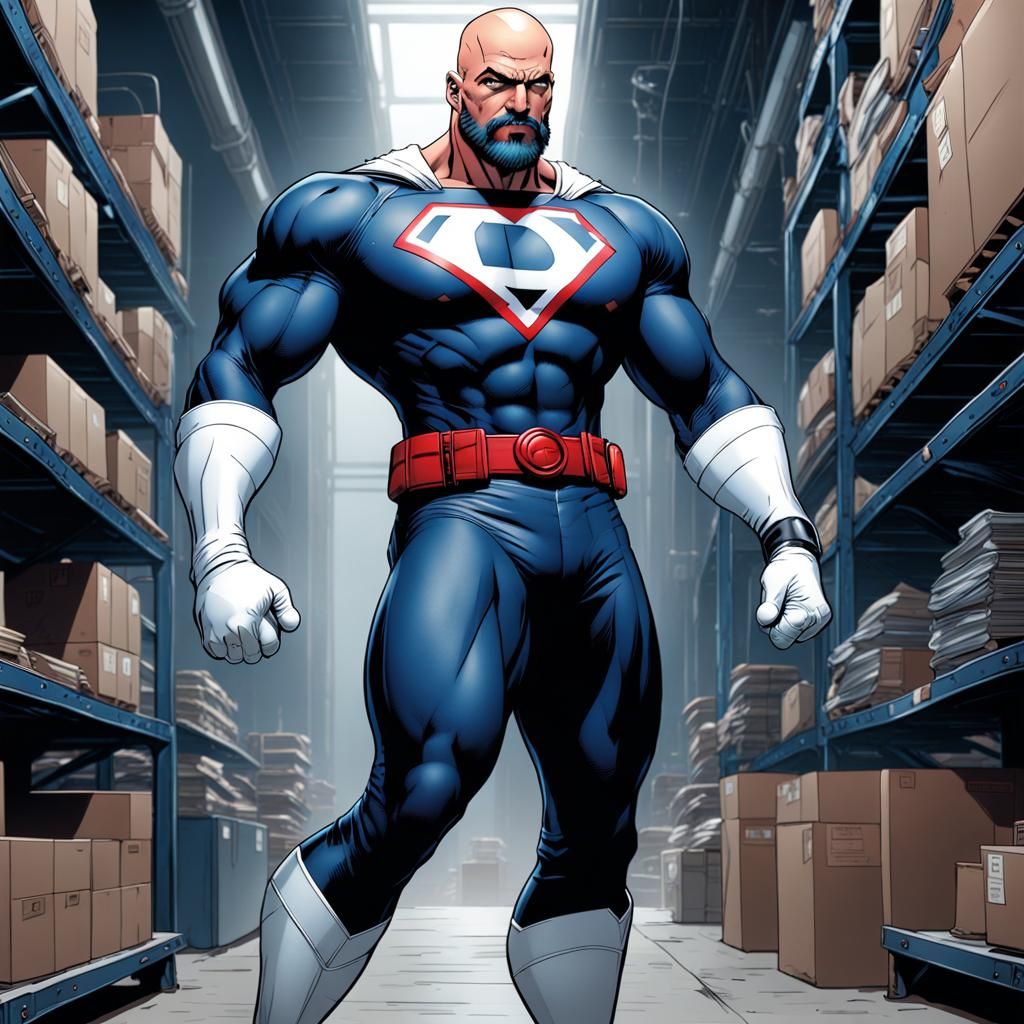 Muscle Man Superhero in Comic Book Art Style