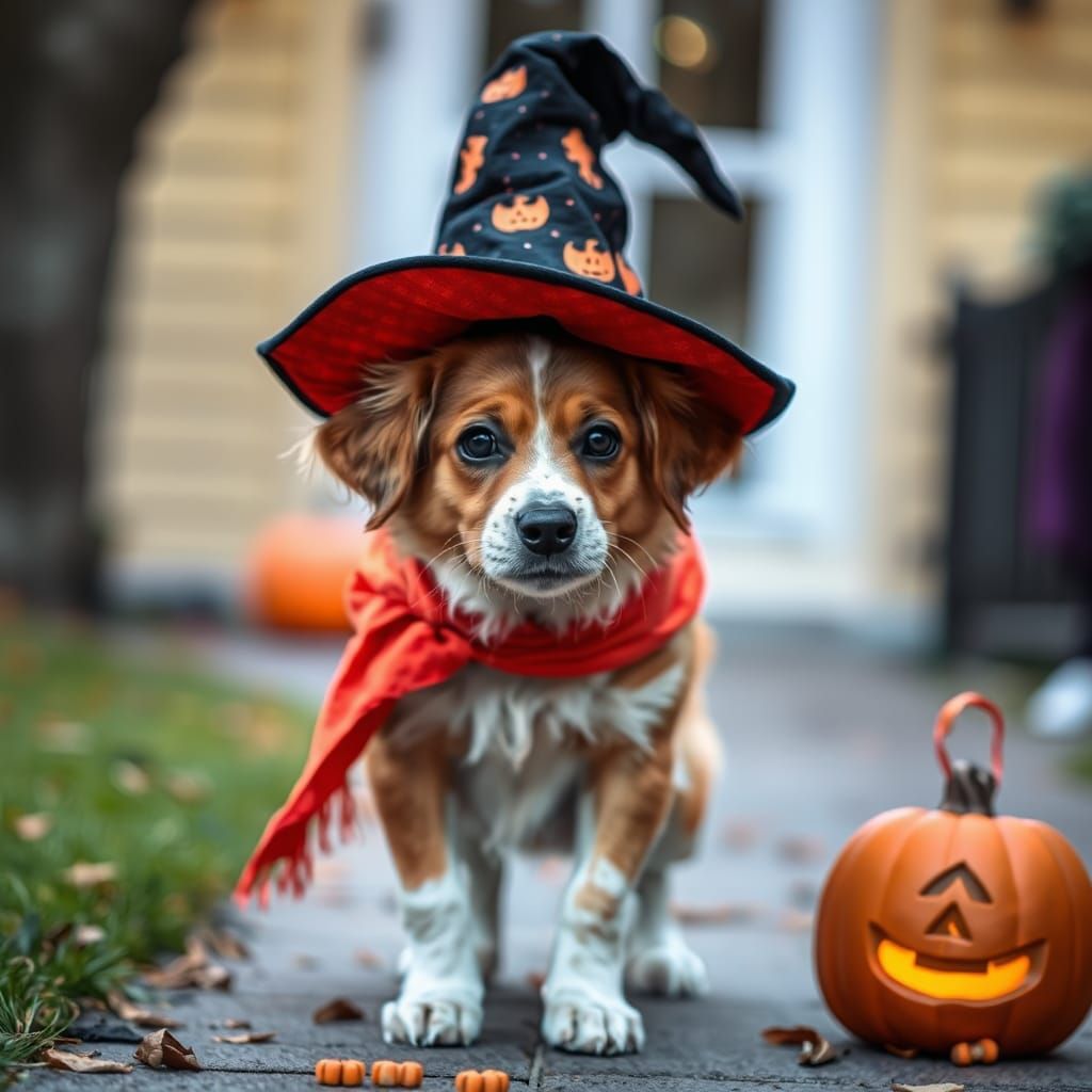 Dog Wizard Trick-or-Treating on Halloween