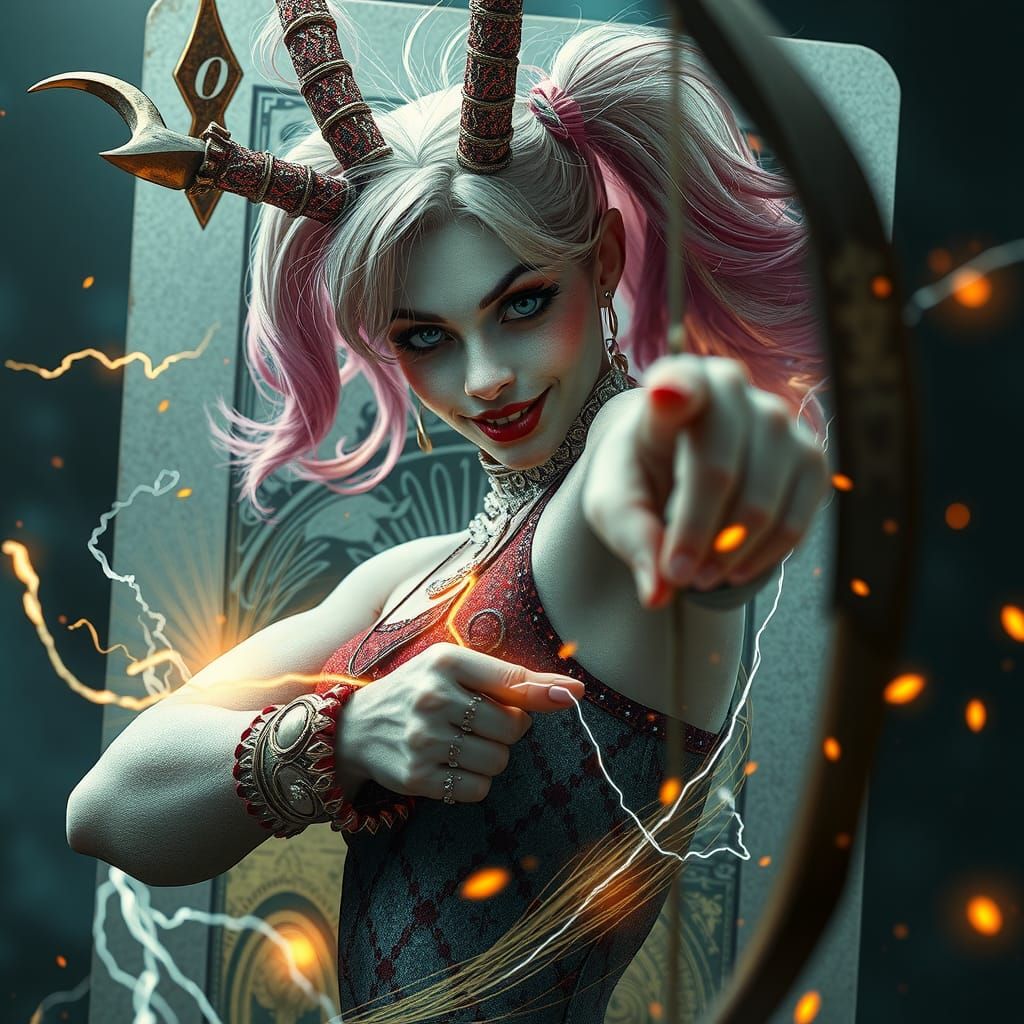 Harley Quinn Centaur Portrait with Magical Elements