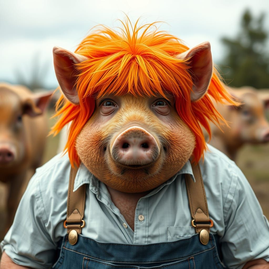 Hyperrealistic Hog with Farmer Elon Musk