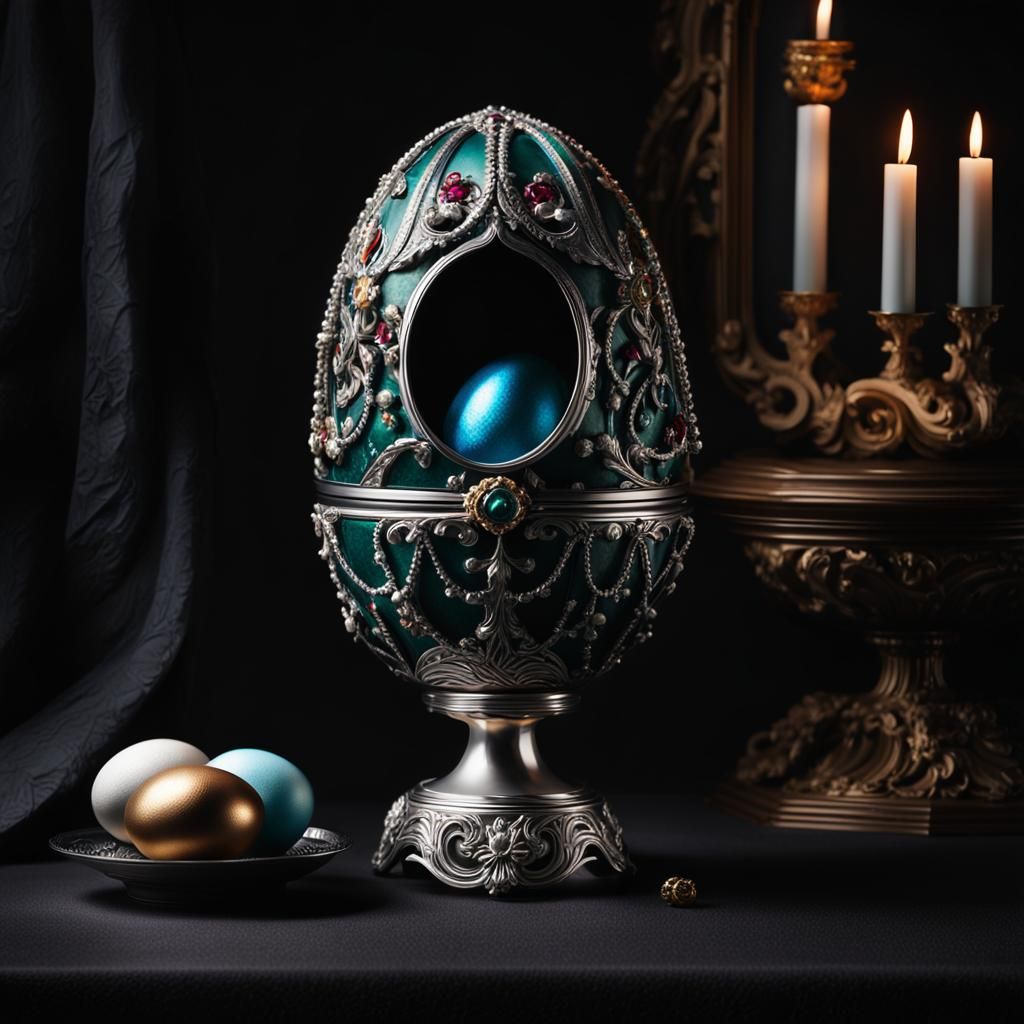 Gothic Faberge Egg Masterpiece in Intricate Details