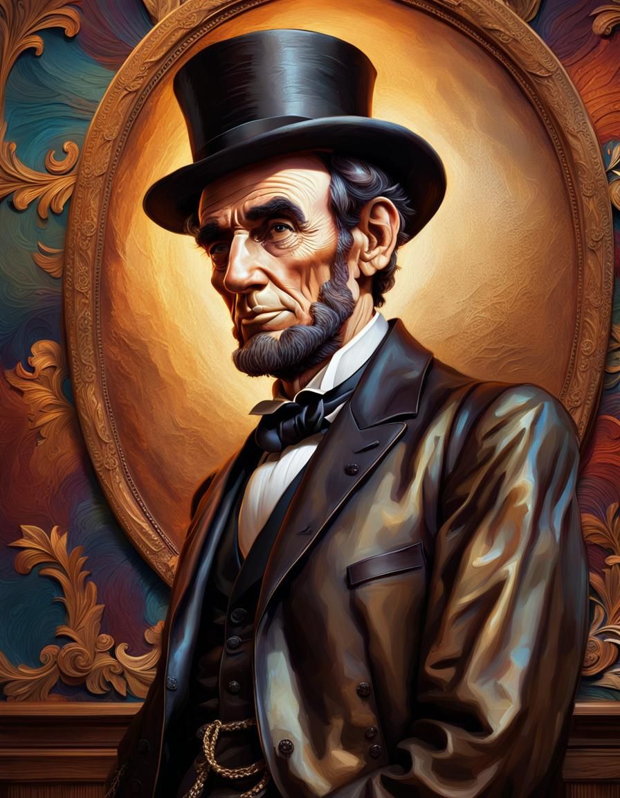 Abraham Lincoln, wearing a classic silk top hat common in th...