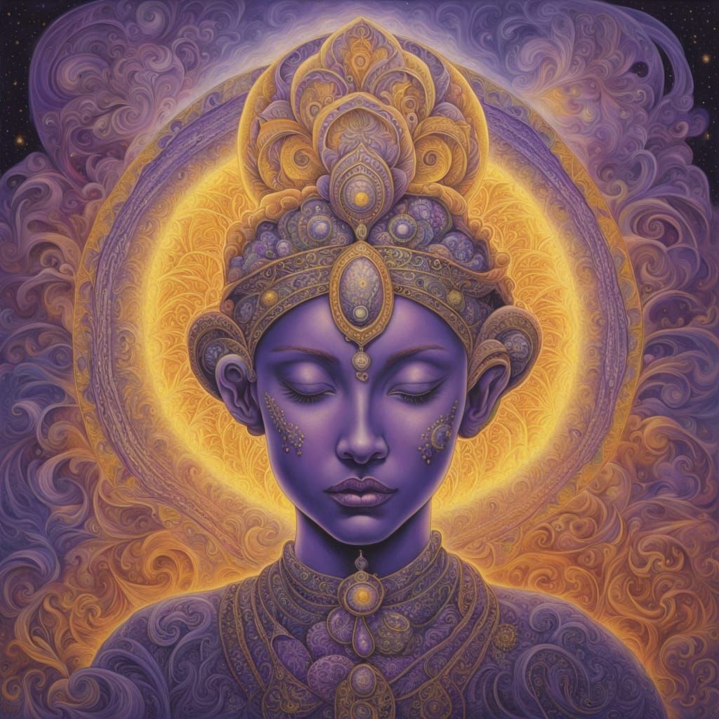 Celestial Goddess Meditating in Cosmic Surrealism