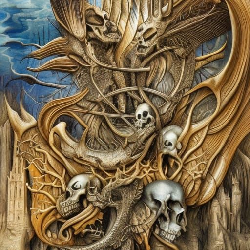 Dragon City Carved in Bone, Etched Details