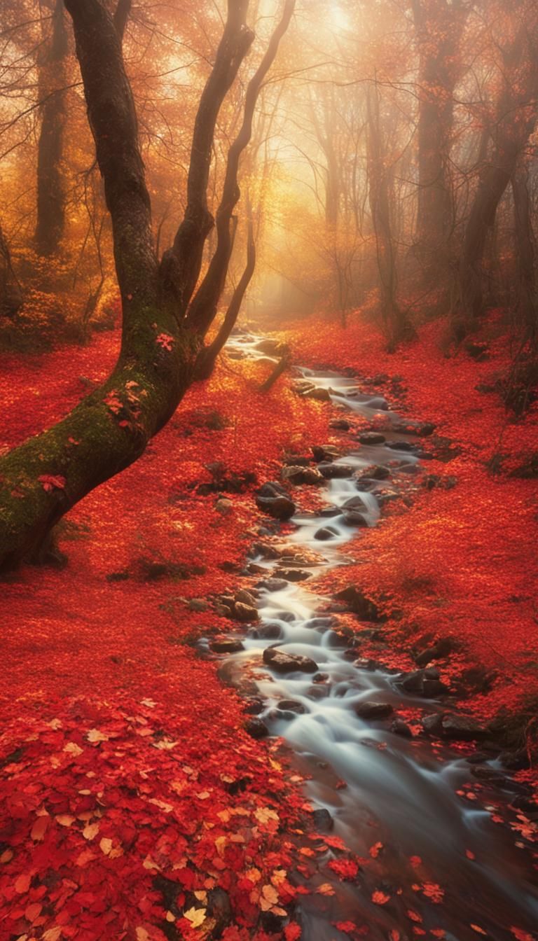 Autumn Forest Path in Dreamy Impressionist Style