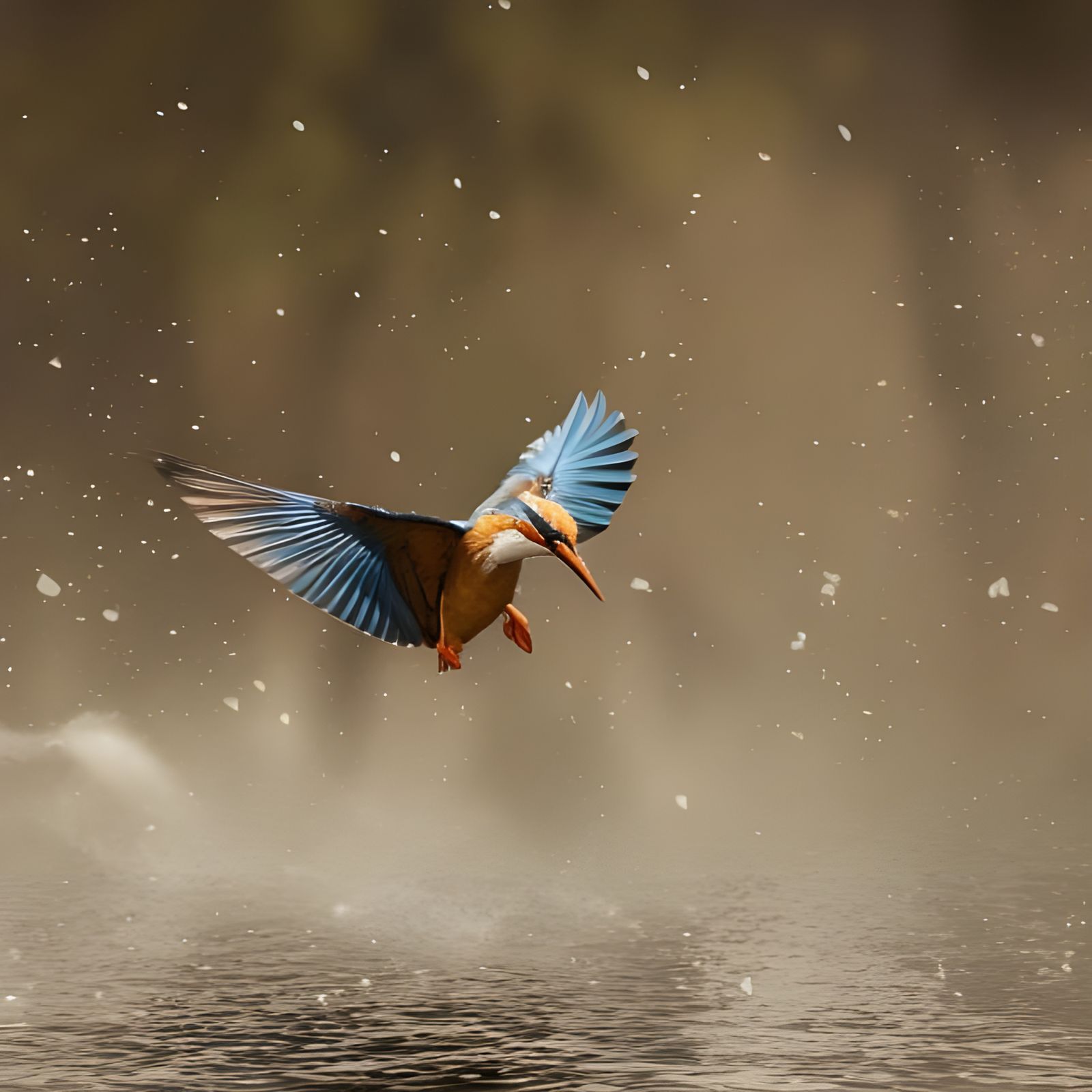 Kingfisher Hovering: Atmospheric Concept Art
