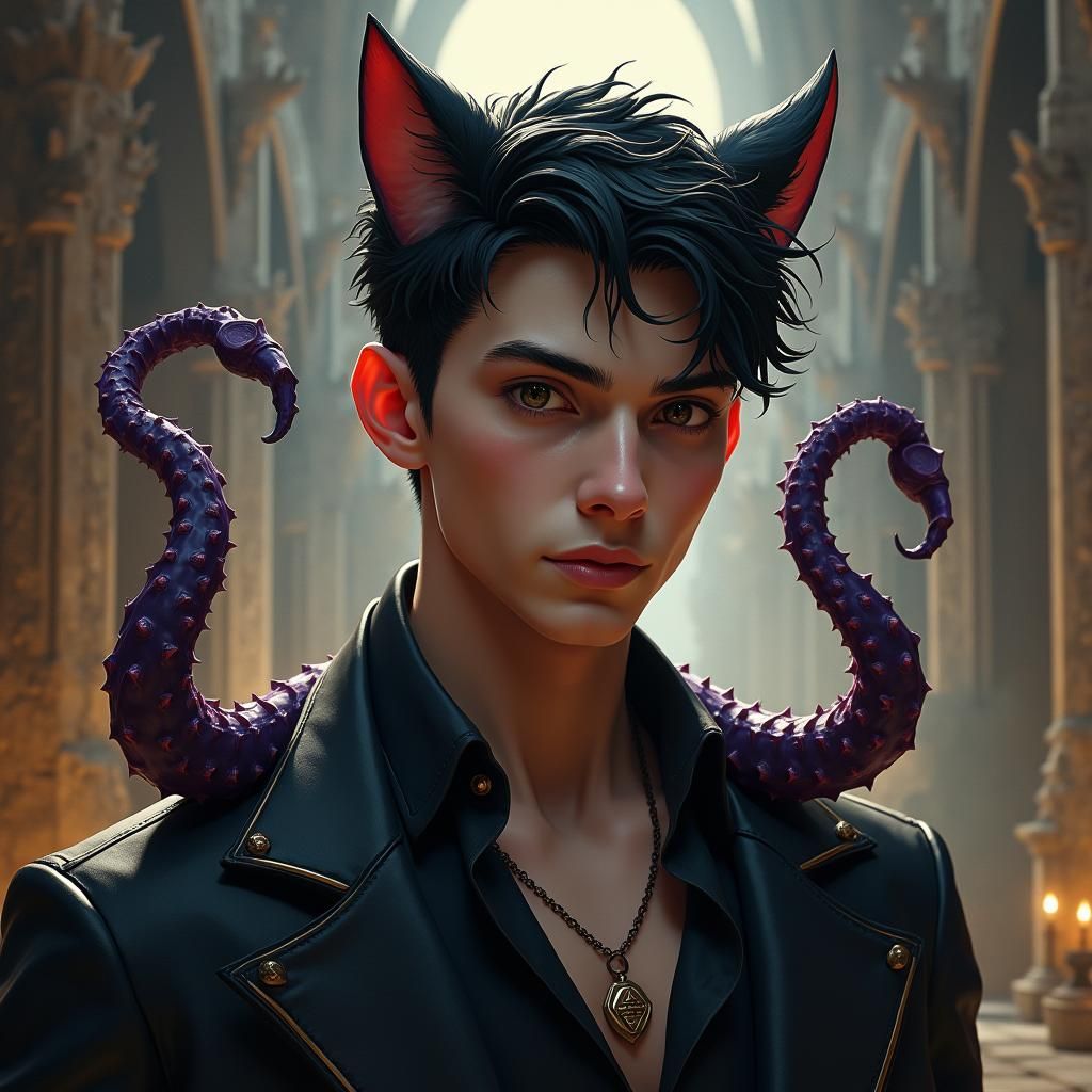 Fantasy Portrait: Man with Cat Ears and Tentacles